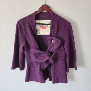 Anthropologie Robin purple wool blend button crossover cardigan sweater Small